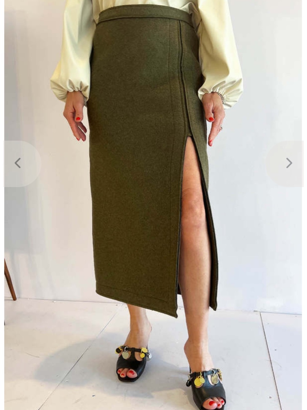 No. 21 Wool Blend Side Split Pencil Skirt in Khaki Green Size EU 38/US 2
